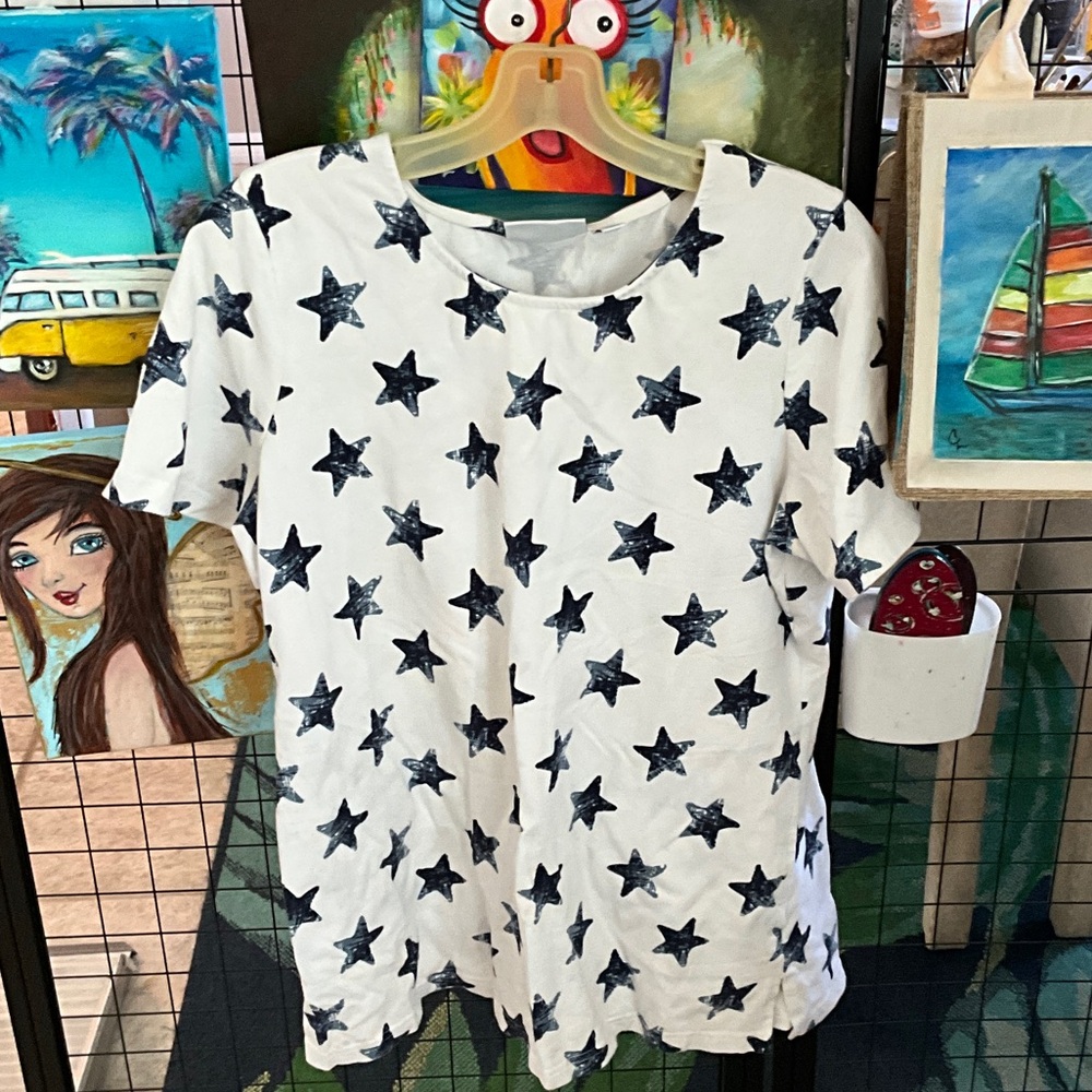 White Tee with Black Star Design